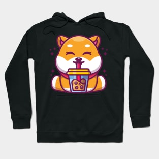 Cute shiba inu dog drinking boba milk tea cartoon Hoodie